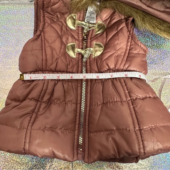 Little Lass Mauve Hooded Puffer Vest 3T Toddler Faux Fur Zipper Quilted - Picture 12 of 14